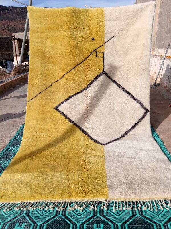 Handmade modern yellow rug beni Mrirt Moroccan