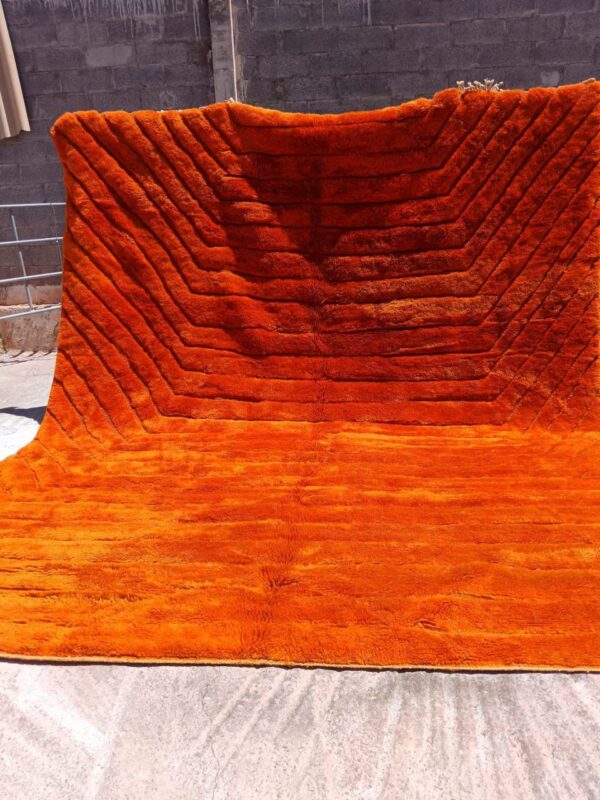 Handwoven Beni Ourain Moroccan Rug 8x9 Solid Green Orange Wool Carpet Abstract Berber Area Rug - Image 12