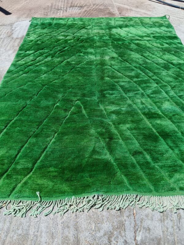 Handwoven Beni Ourain Moroccan Rug 8x9 Solid Green Orange Wool Carpet Abstract Berber Area Rug - Image 2