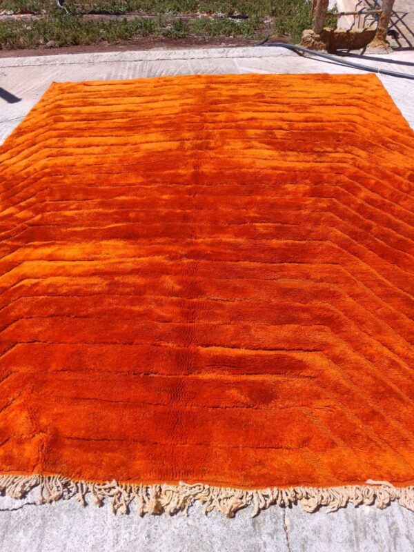 Handwoven Beni Ourain Moroccan Rug 8x9 Solid Green Orange Wool Carpet Abstract Berber Area Rug - Image 7